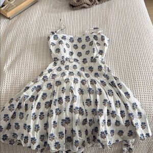 Elegant Floral White and Blue Mini Dress